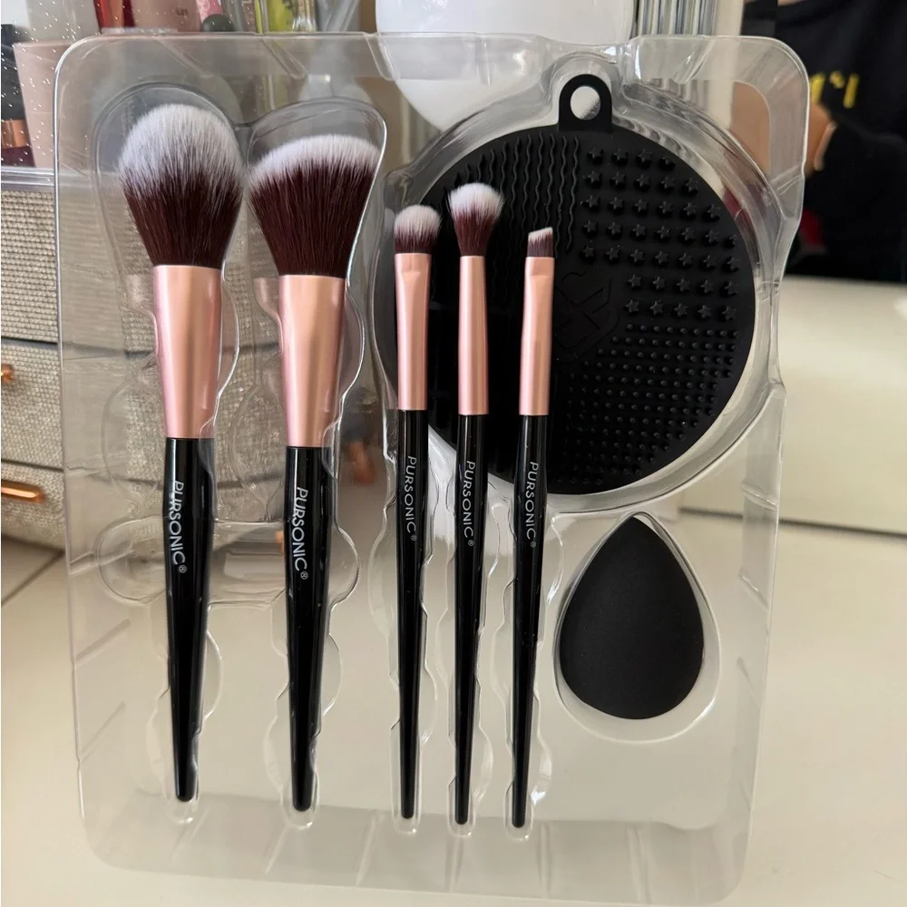 Pursonic Complete Glam 7 Piece Makeup Brush Set Rose Gold & Black